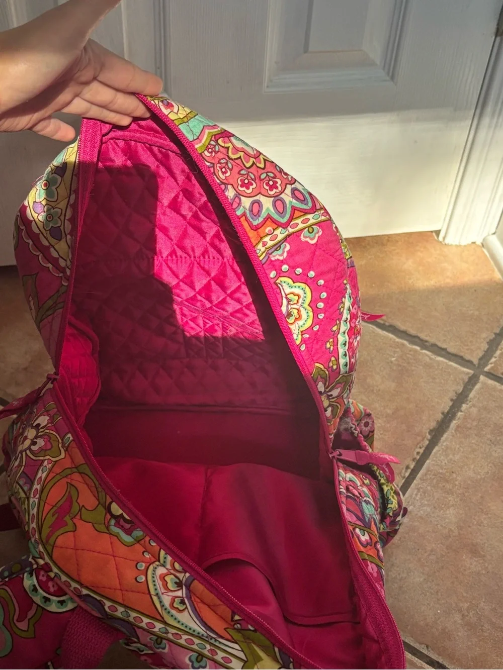 Vera Bradley Hot Pink Paisley Quilted Backpack with Multicolor Accents
